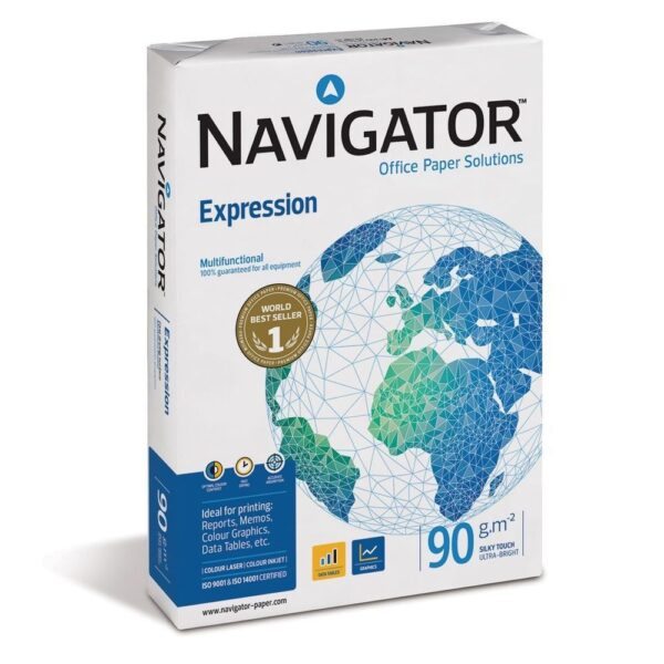 LOT DE 5 RAMETTES DE PAPIER BLANC NAVIGATOR A3 90G/M² 500 FEUILLES