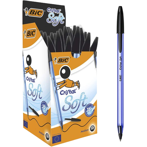 BOITE DE 50 STYLOS BIC CRISTAL SOFT NOIR