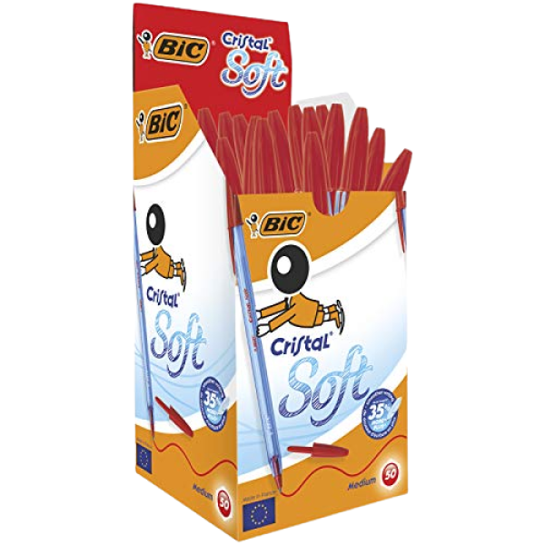 BOITE DE 50 STYLOS BIC CRISTAL SOFT ROUGE