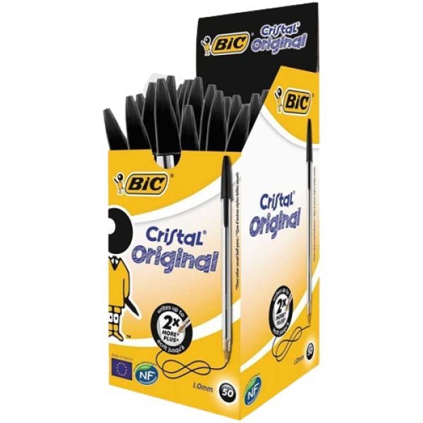 BOITE DE 50 STYLOS BIC CRISTAL ORIGINAL MEDIUM NOIR