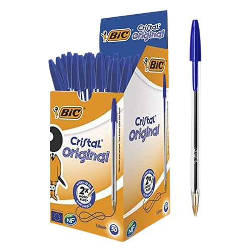 BOITE DE 50 STYLOS BIC CRISTAL ORIGINAL MEDIUM BLEU