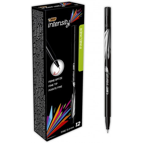 BOITE DE 12 STYLOS FEUTRES POINTE FINE (0,8 MM) BIC INTENSITY – NOIR